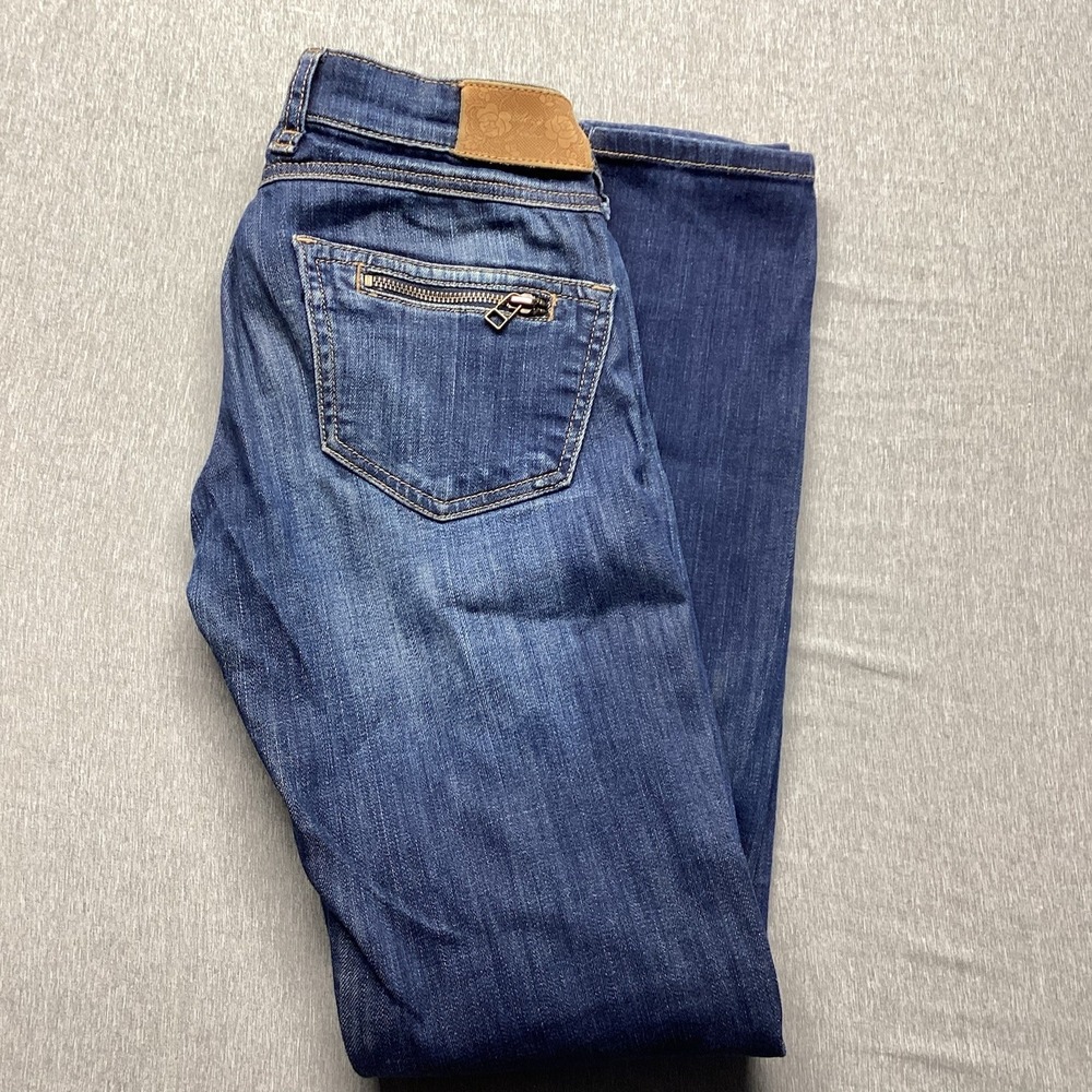 MNG Womens Skinny Jeans Size 2 Blue Dark Wash Zipper Pockets Distressed